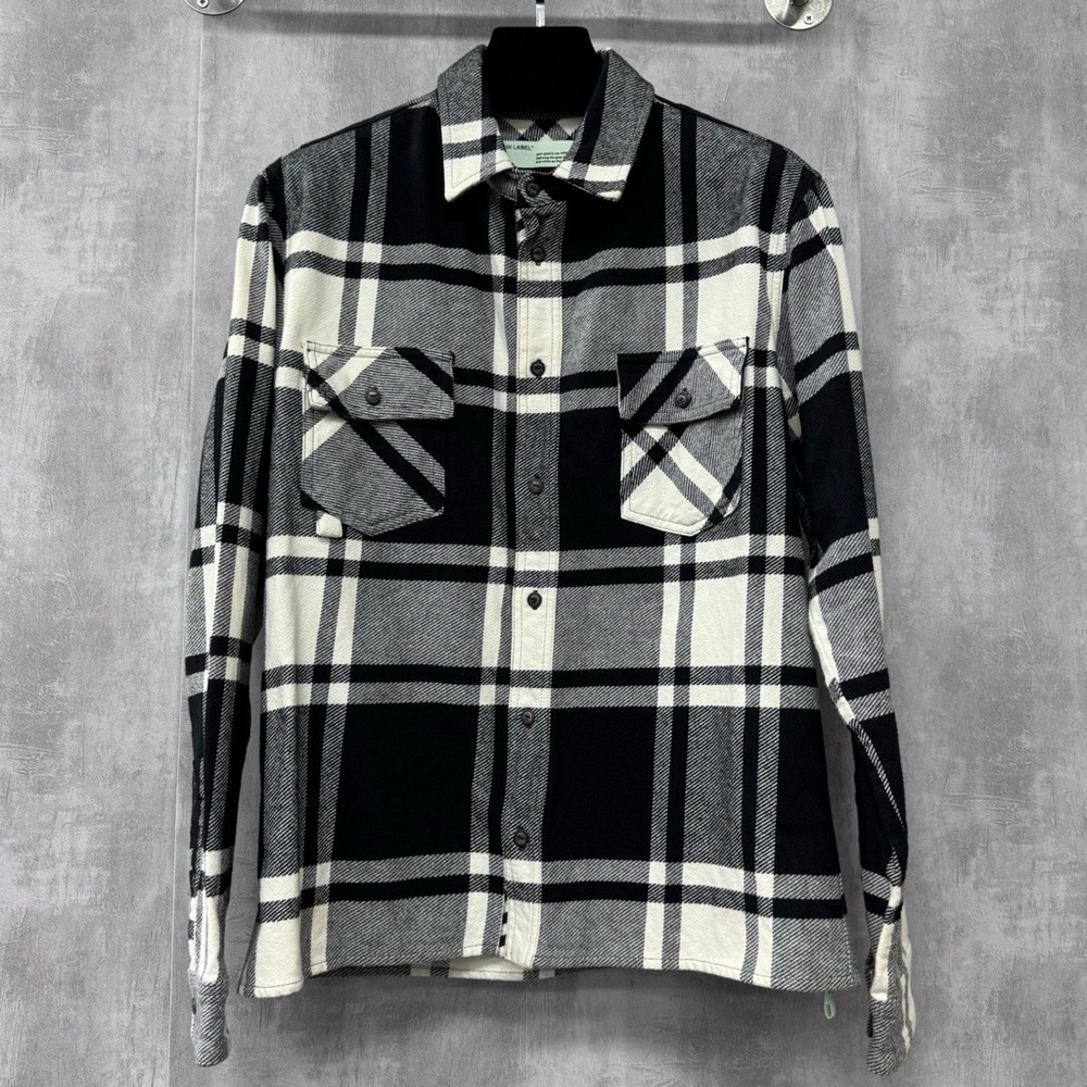 🚩steal authentic Off-White Plaid Button-Down Shirt in Black and White